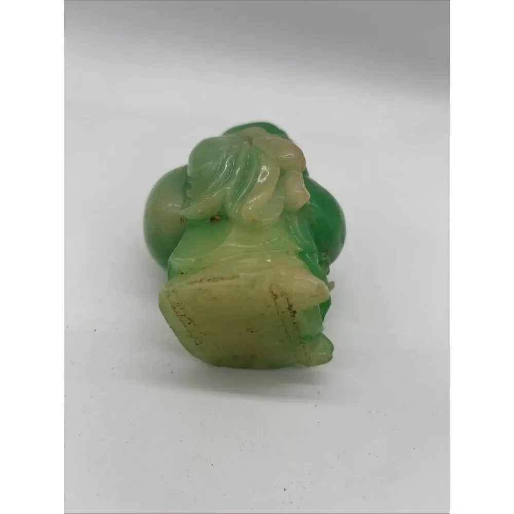 Jade Green Colored Resin Wealth Happy Buddha Statue 3.5